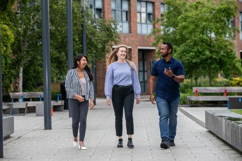 DCU Postgrad students walk through campus