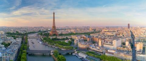 Paris skyline displaying the Eiffel Tower and the Seine river